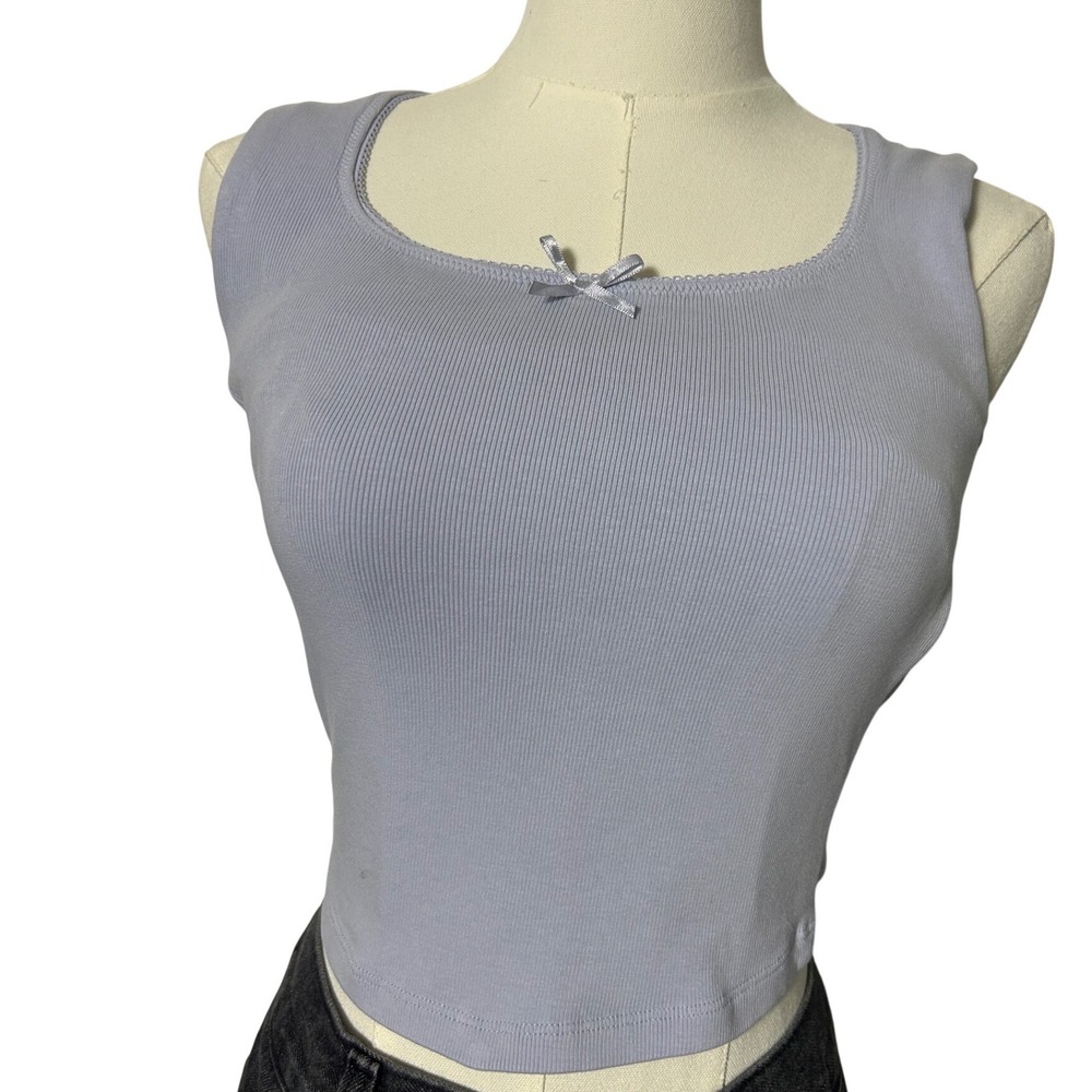 Zara Periwinkle Blue Ribbed Tank Top with Front Bow Coquette Aesthetic‎ Small